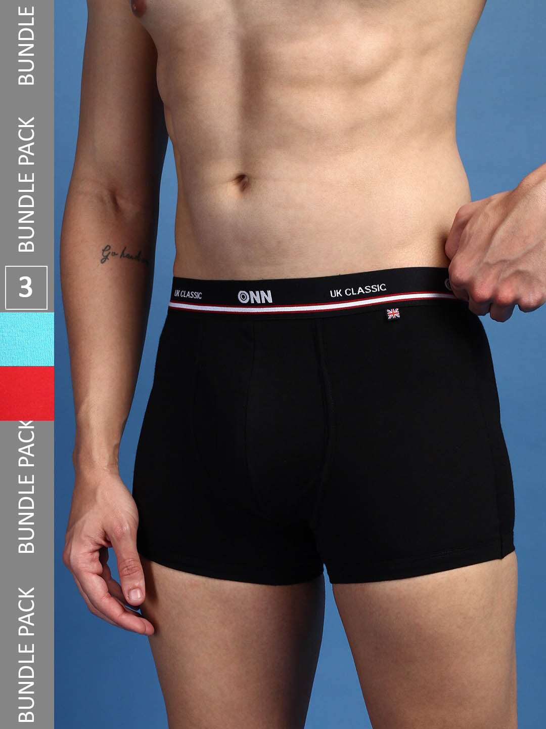 

ONN Men Pack Of 3 Pure Cotton Anti Odour Outer Elastic Trunks- ONN_UK_44_BTRD_RYAQ_BLK_3PC, Black