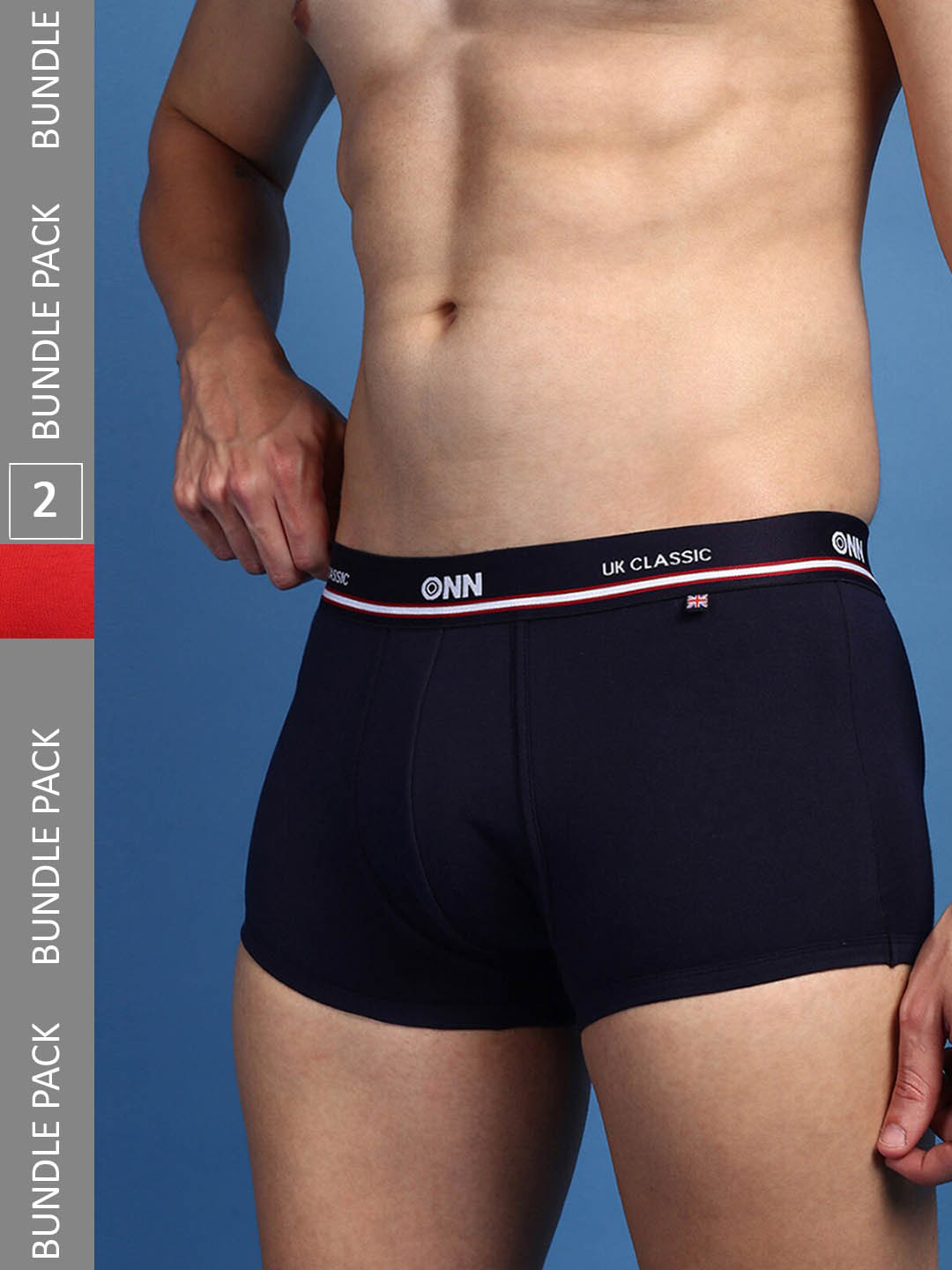 

ONN Men Pack Of 2 Pure Cotton Anti Odour Outer Elastic Trunks- ONN_UK_43_NB_BTRD_2PC, Navy blue