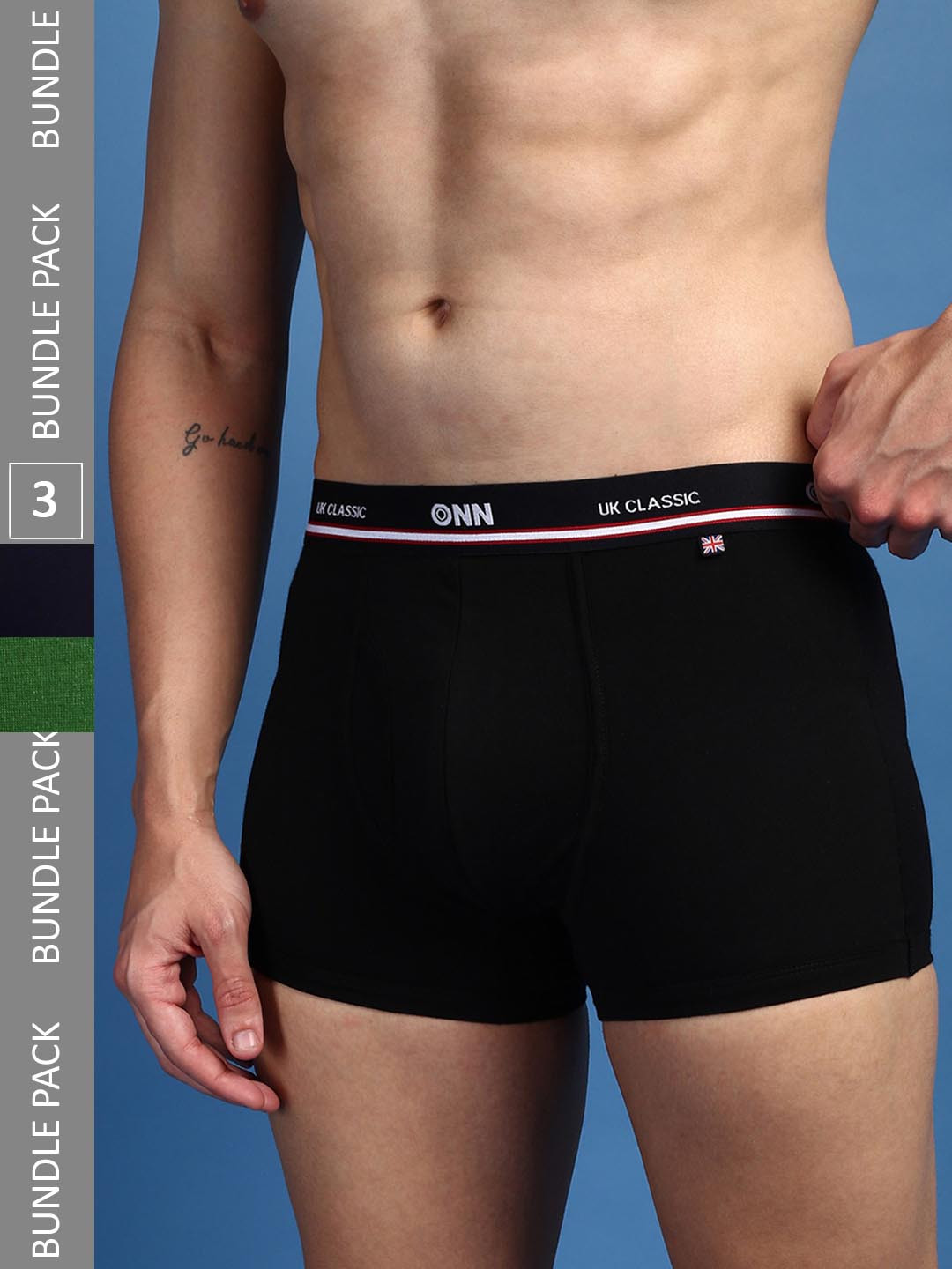 

ONN Men Pack Of 3 Pure Cotton Anti Odour Outer Elastic Trunks- ONN_UK_44_NB_RCGN_BLK_3PC, Black