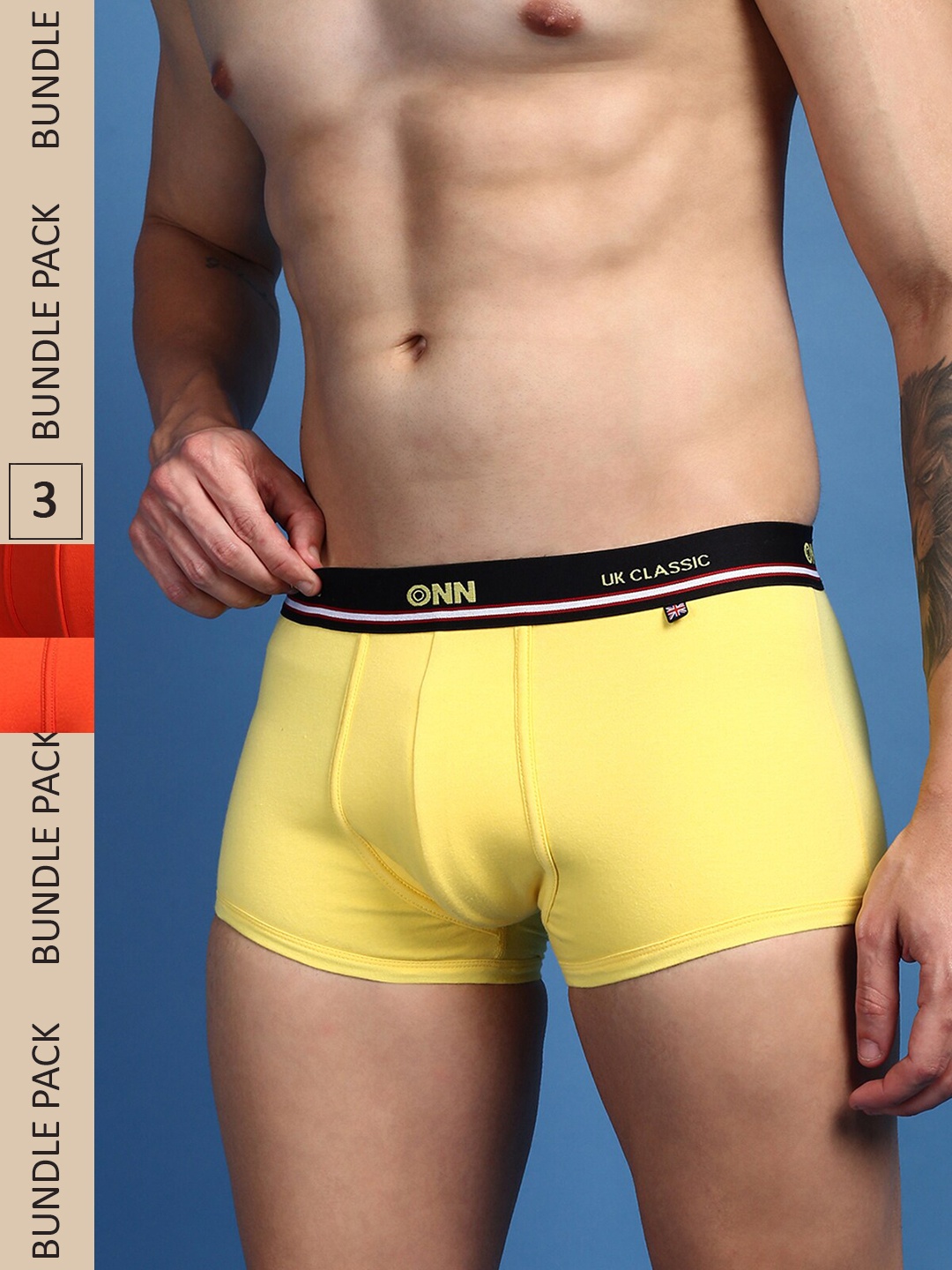 

ONN Men Pack Of 3 Pure Cotton Anti Odour Outer Elastic Trunks- ONN_UK_43_BTRD_CLOR_YLW_3PC, Yellow