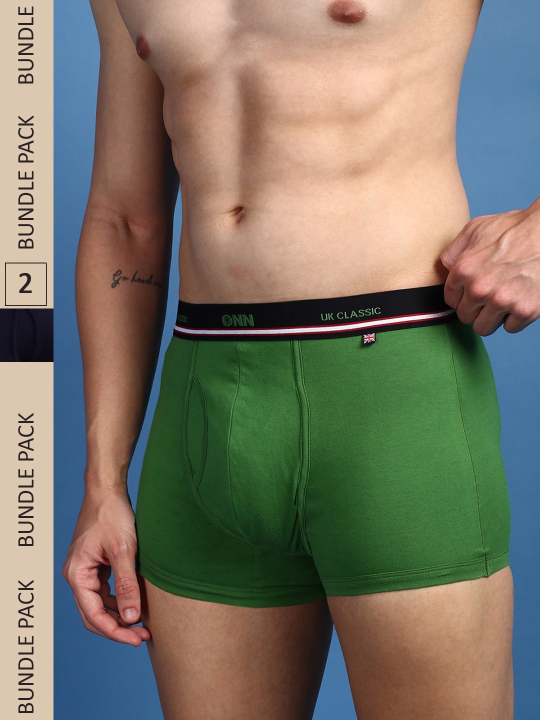 

ONN Men Pack Of 2 Pure Cotton Anti-Microbial Sweat Wicking Trunks ONN_UK_44_NB_RCGN_2PC, Green