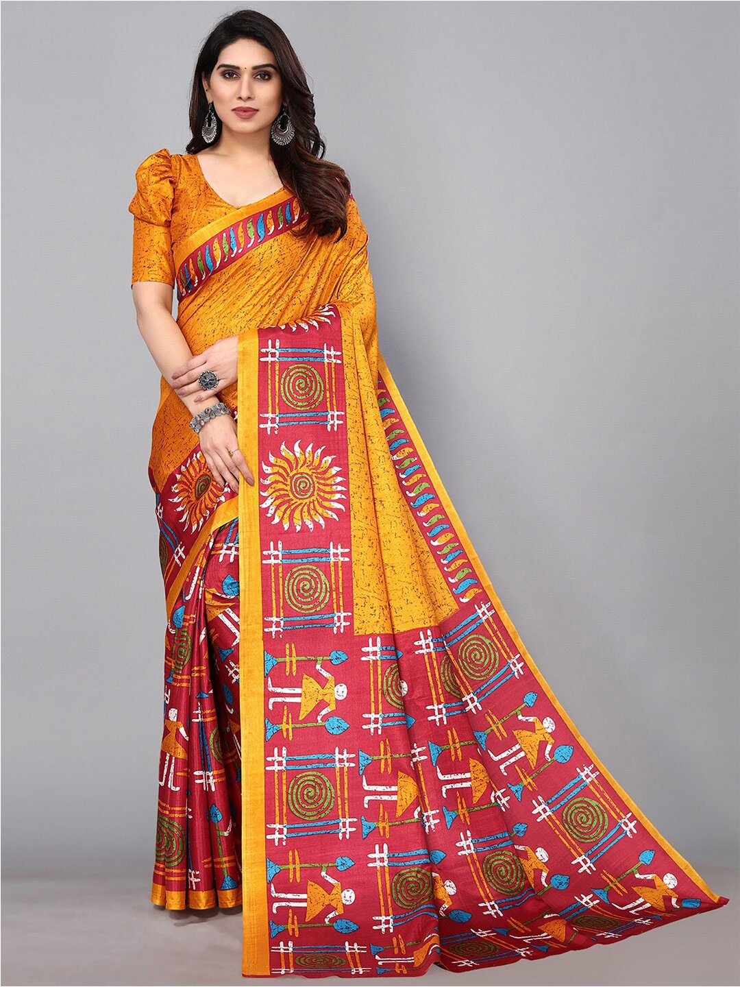 

GORGONE Ethnic Motifs Printed Saree, Yellow