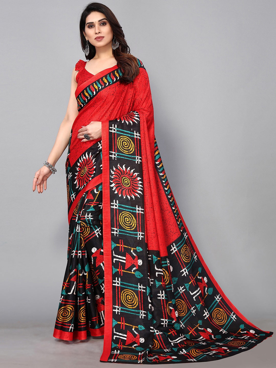 

GORGONE Ethnic Motifs Saree, Red