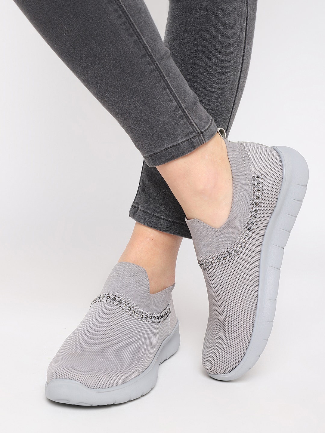 

Marc Loire Women Woven Design Lightweight Mesh Comfort Insole Basics Slip-On Sneakers, Grey