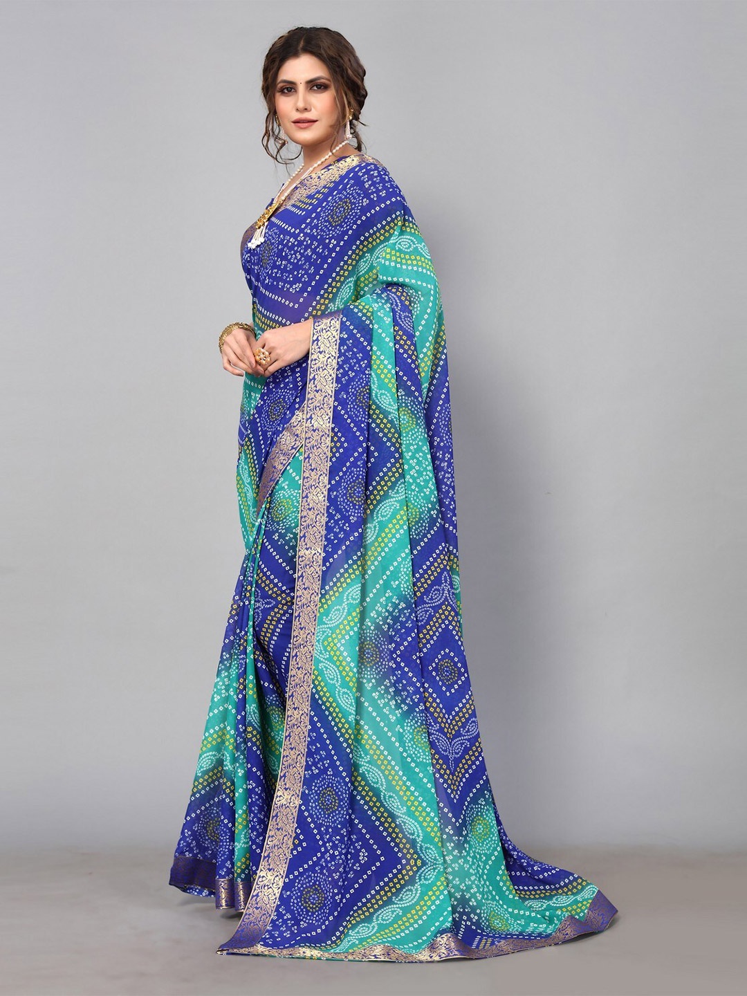 

KALINI Bandhani Printed Saree, Blue