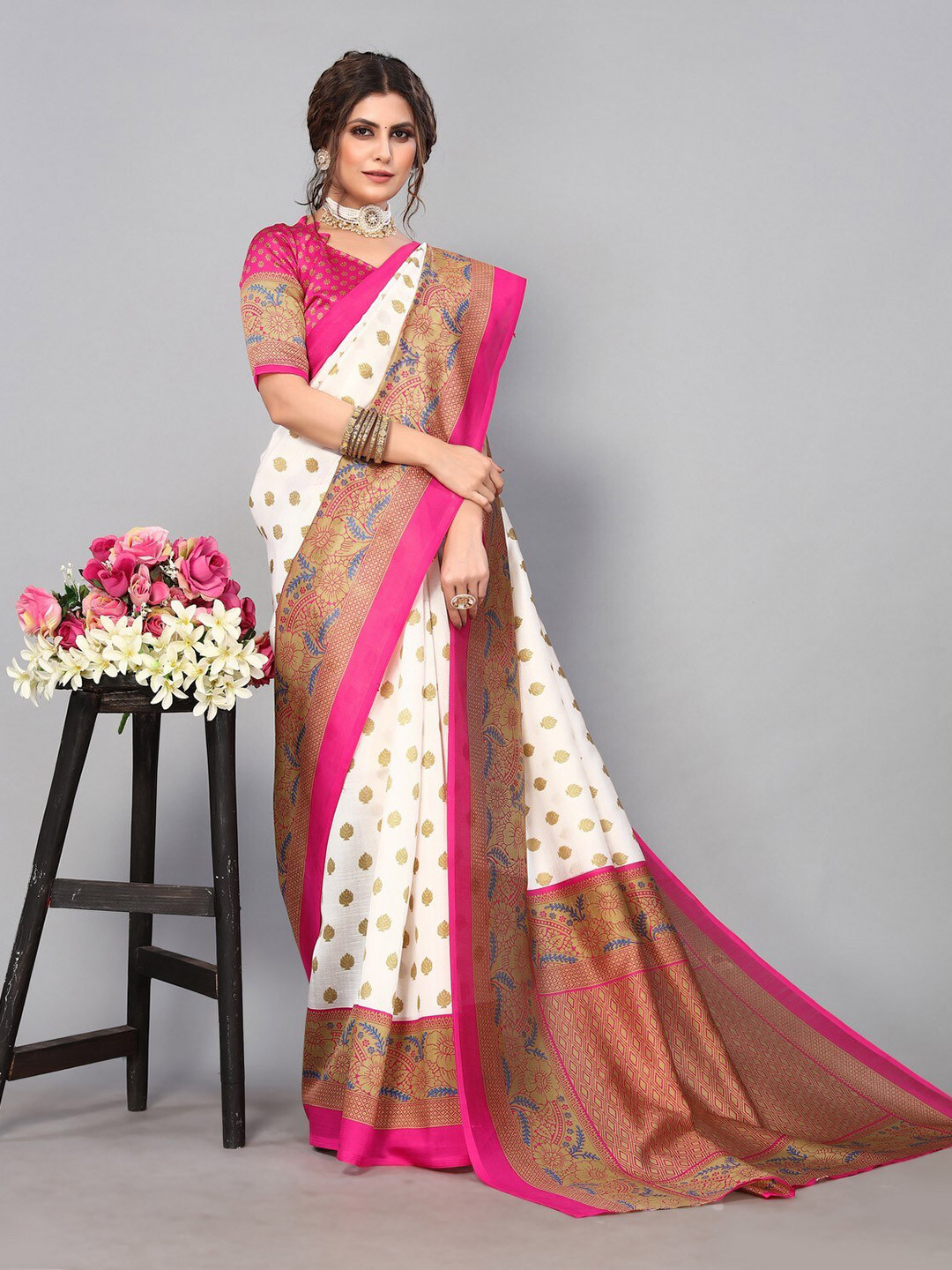 

KALINI Ethnic Woven Design Mysore Silk Saree, Pink