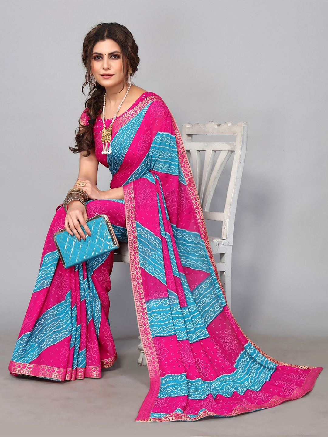 

KALINI Bandhani Printed Saree, Blue