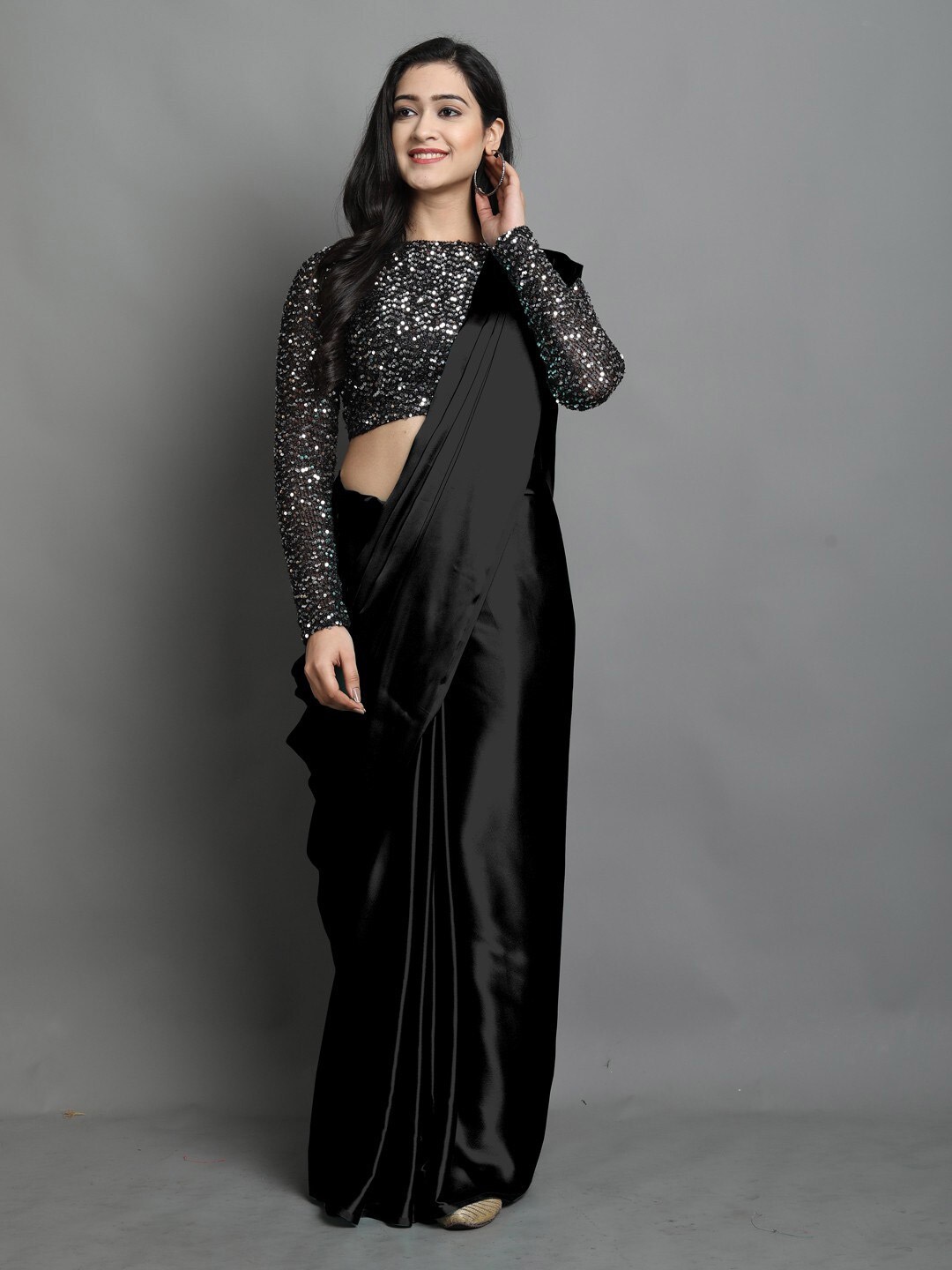 

KALINI Satin Party Wear Saree, Black