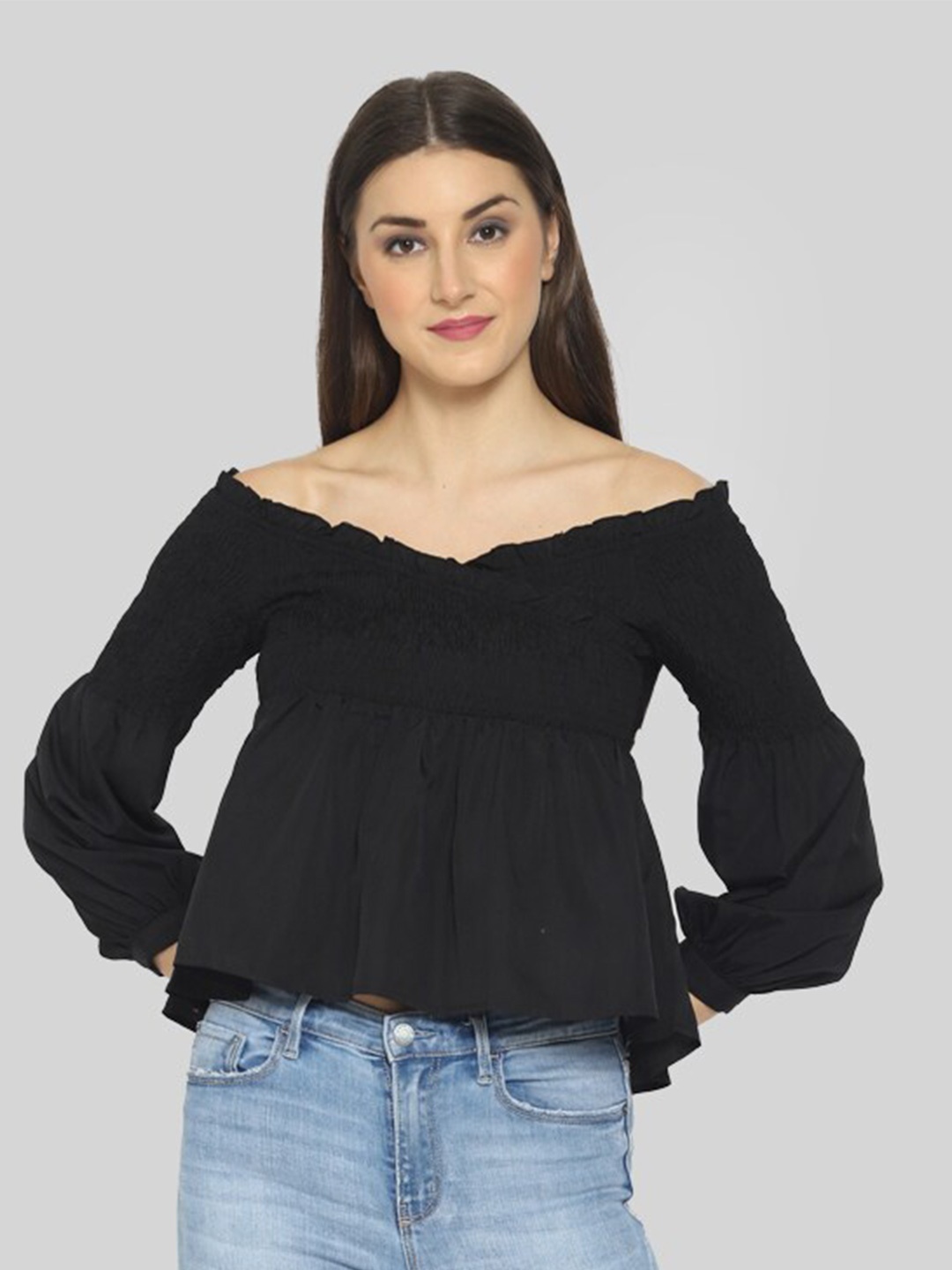 

PRETTY LOVING THING Puff Sleeve Empire Top, Black