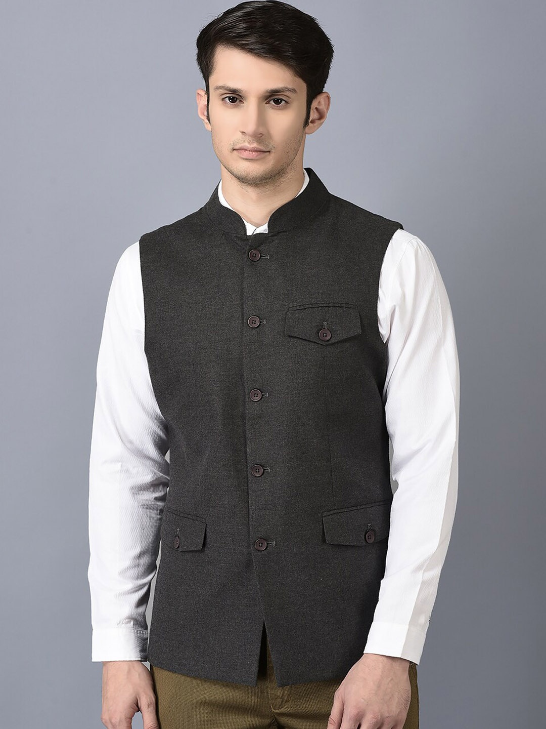 

CANOE Mandarin Collar Pure Cotton Nehru Jacket, Charcoal