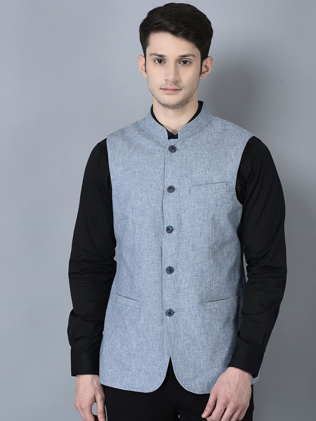 

CANOE Mandarin Collar Nehru Jacket, Blue