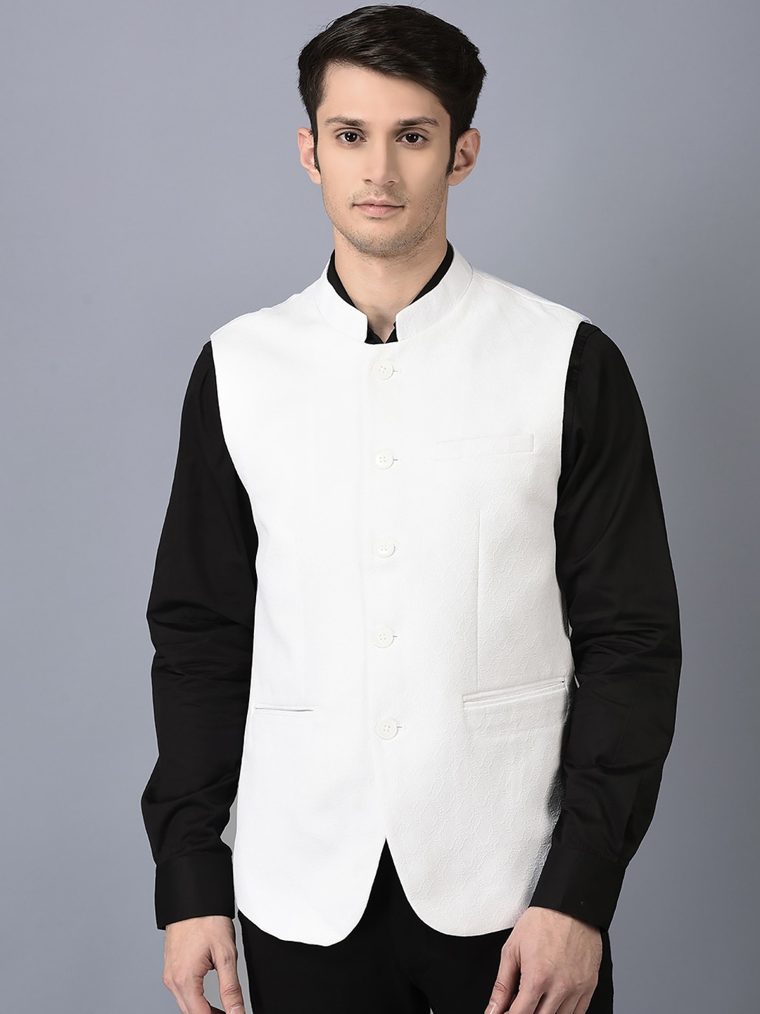 

CANOE Woven Design Mandarin Collar Waistcoat, White