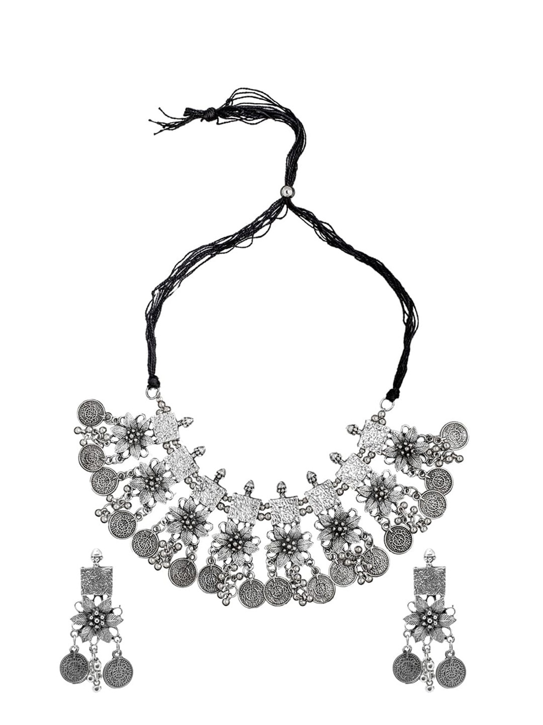 

Shining Jewel - By Shivansh Silver-Plated Oxidised Afghani Choker & Earring Set