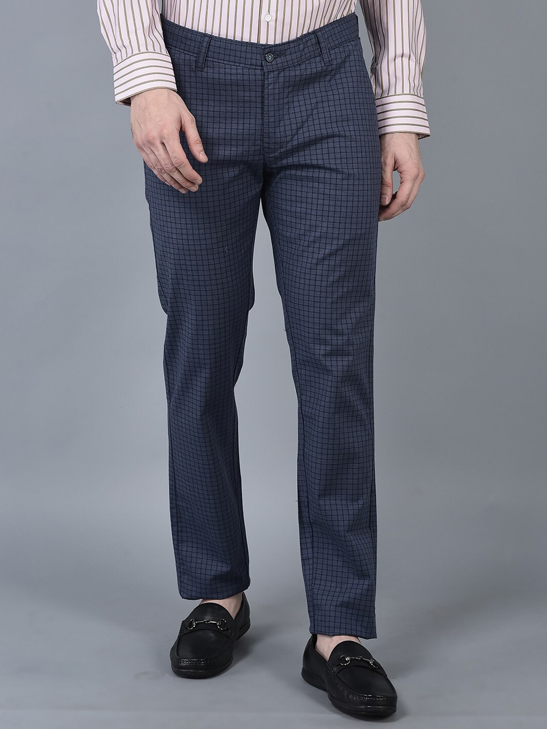 

CANOE Men Checked Smart Cotton Trousers, Navy blue