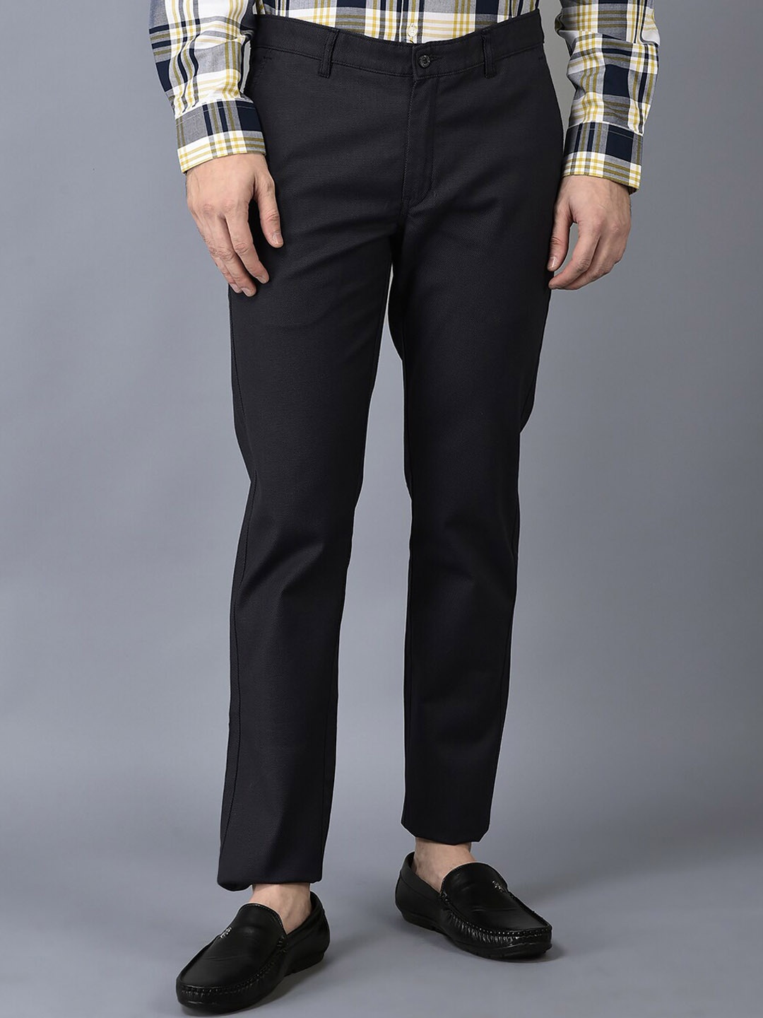 

CANOE Men Smart Mid-Rise Cotton Trousers, Charcoal