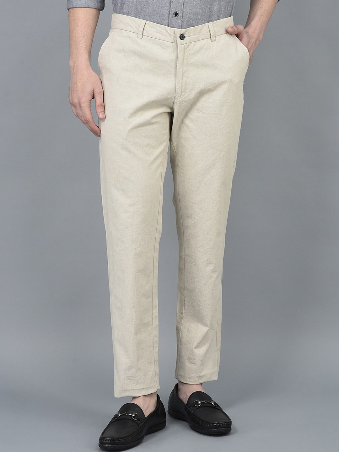 

CANOE Men Smart Cotton Linen Chinos Trousers, Beige