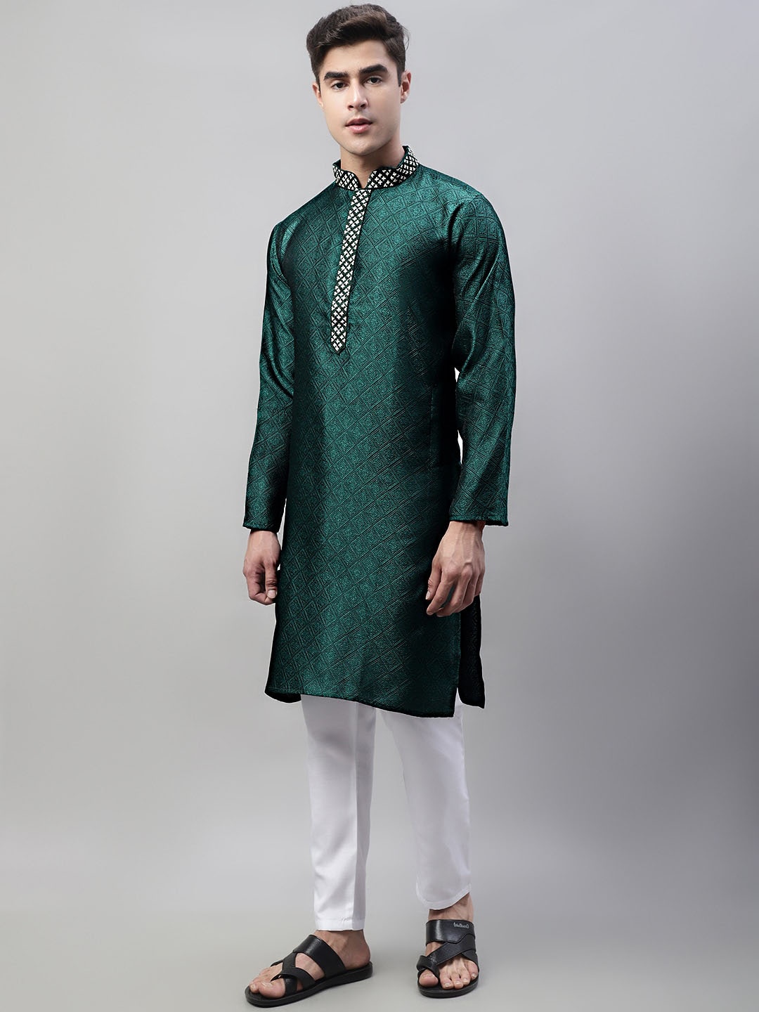 

Jompers Floral Woven Design Thread Work Kurta with Churidar, Green