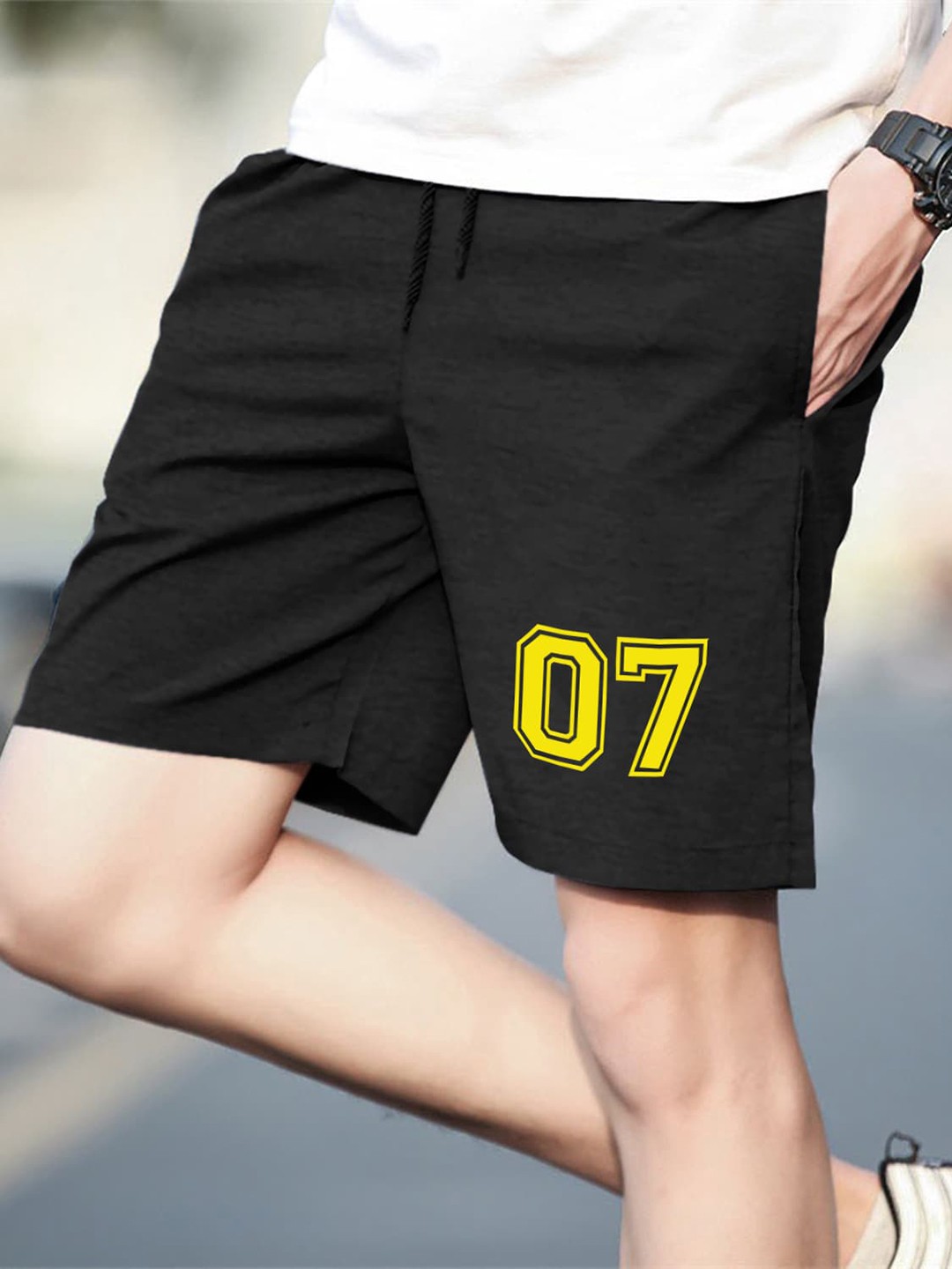 

BLIVE Men Typography Printed Mid-Rise Shorts, Black