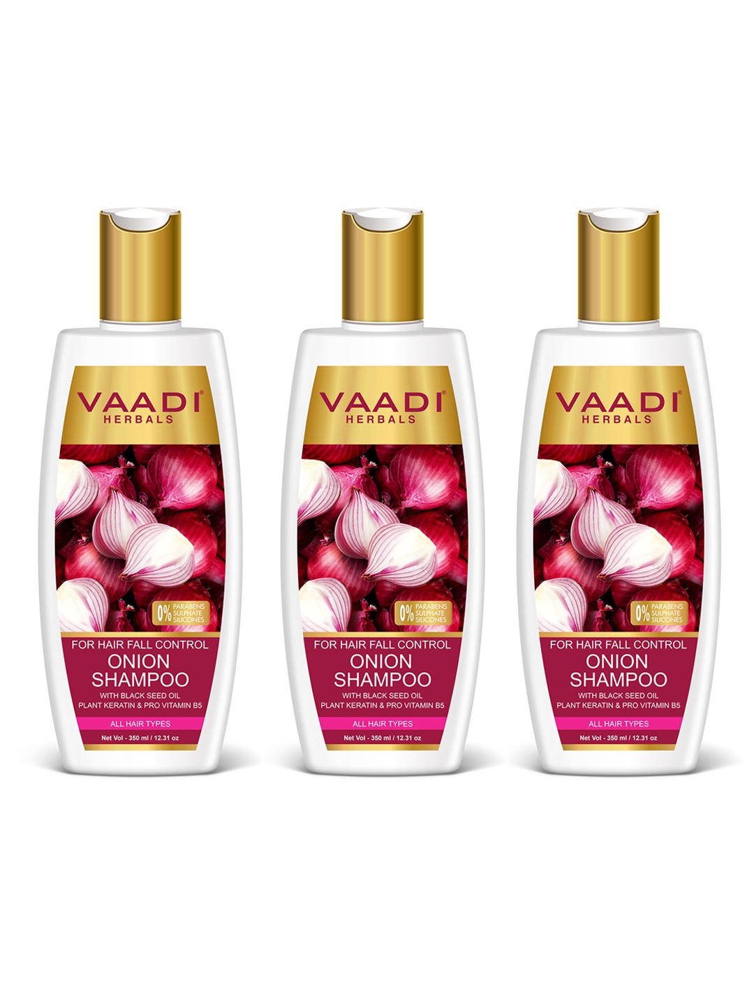 

Vaadi Herbals Set of 3 Onion Shampoo with Plant Keratin - 350 ml each, Magenta