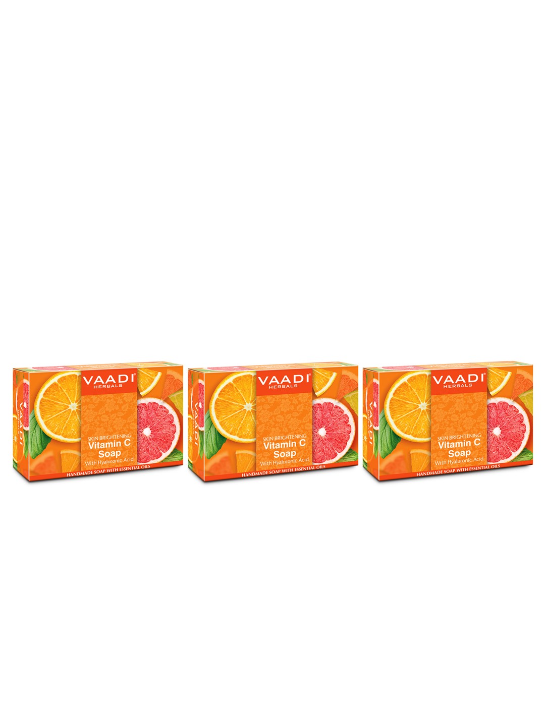 

Vaadi Herbals Set of 3 Skin Brightening Vitamin C Soap with Hyaluronic Acid - 75 g each, Orange