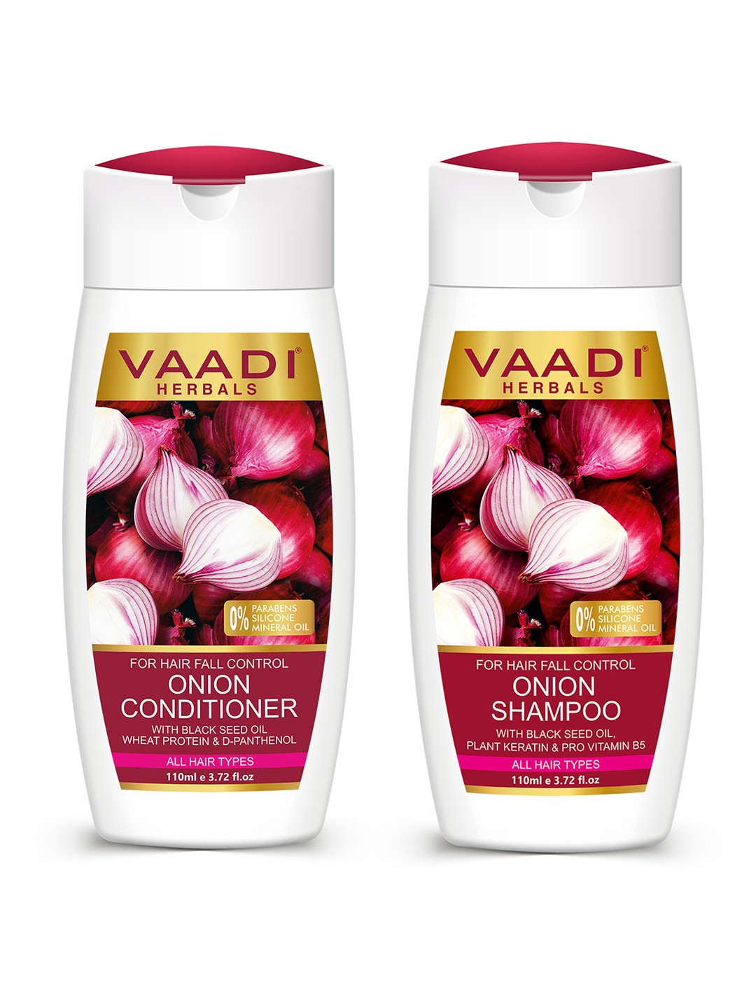

Vaadi Herbals Set of Hair Fall Control Onion Shampoo & Onion Conditioner - 110 ml each, Magenta