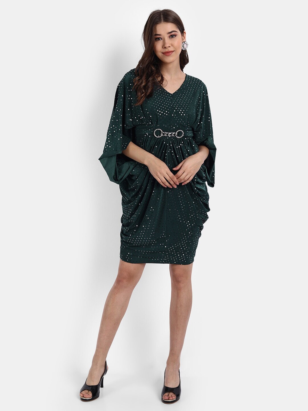 

BROADSTAR V-Neck Embellished Sheath Dress, Green