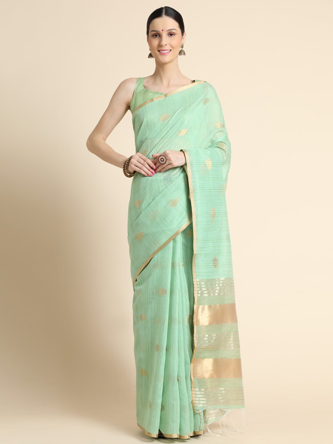 

VISHNU WEAVES Woven Design Zari Saree, Sea green