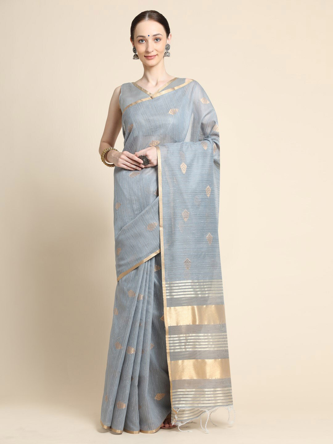 

VISHNU WEAVES Woven Design Zari Saree, Grey