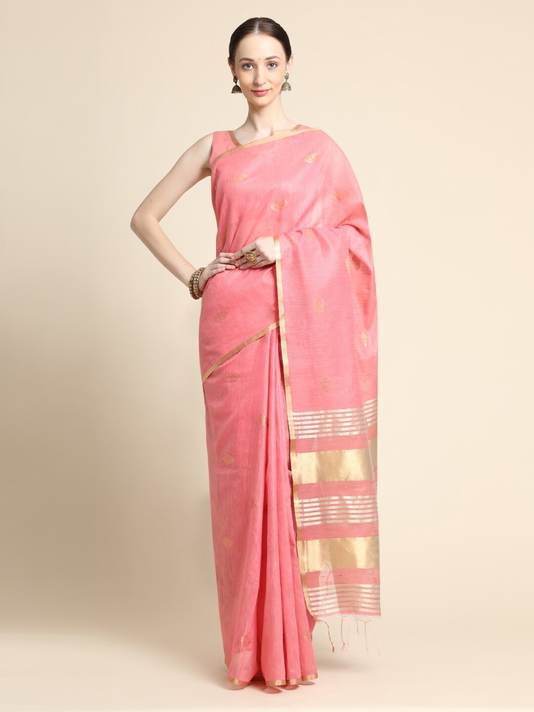 

VISHNU WEAVES Woven Design Zari Saree, Pink