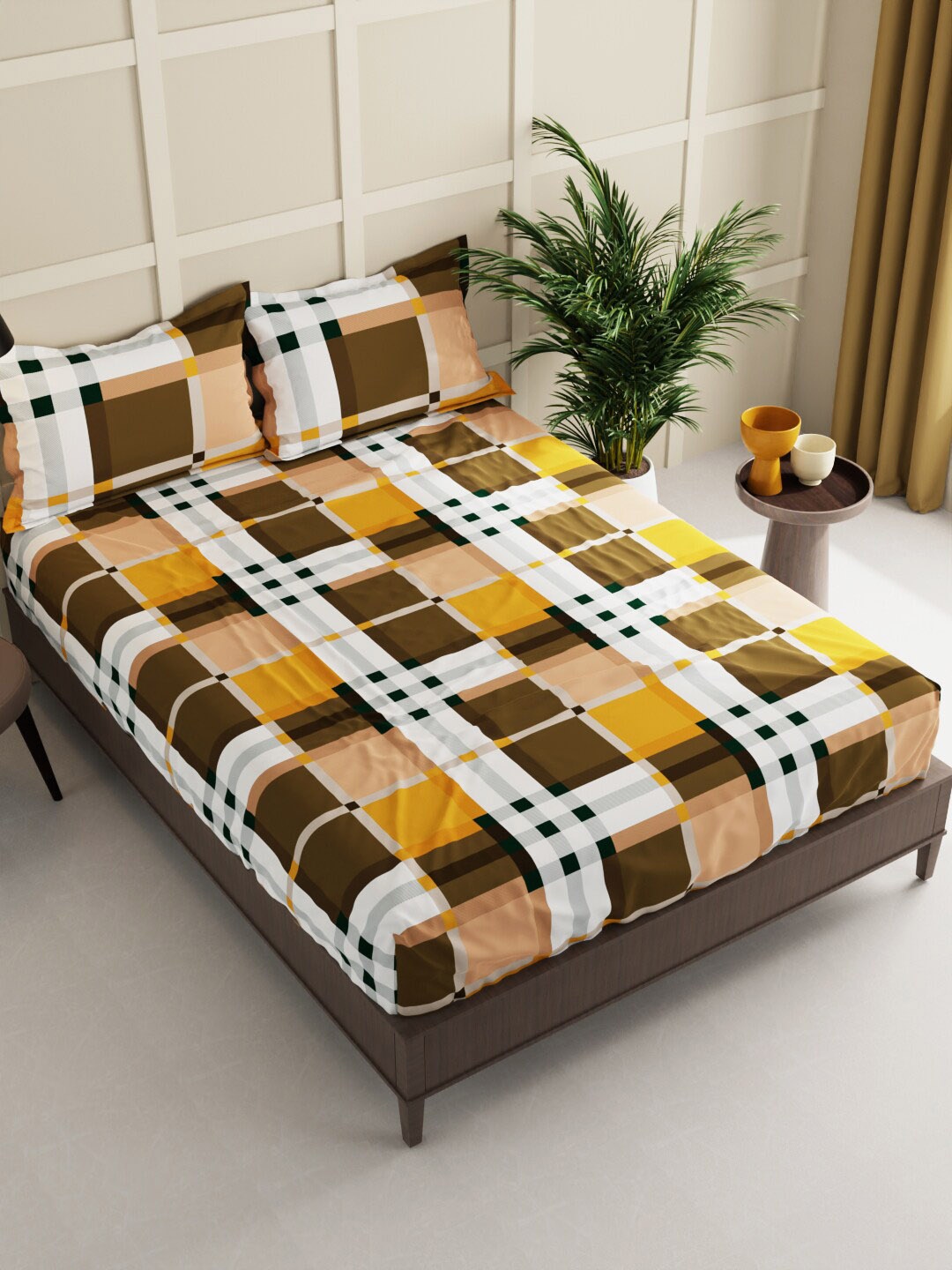 

BIANCA Kopa Envouge Yellow & Brown Printed 152 TC Queen Bedsheet & 2 Pillow Covers