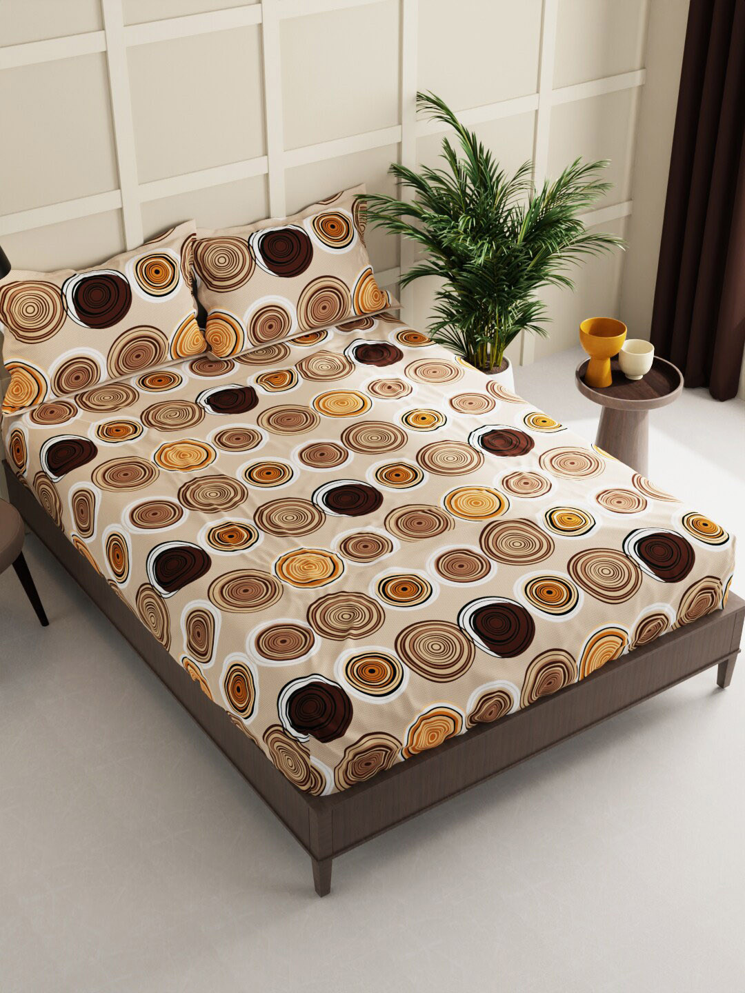 

BIANCA Kopa Envouge Brown & Beige Printed 152 TC Queen Bedsheet & 2 Pillow Covers
