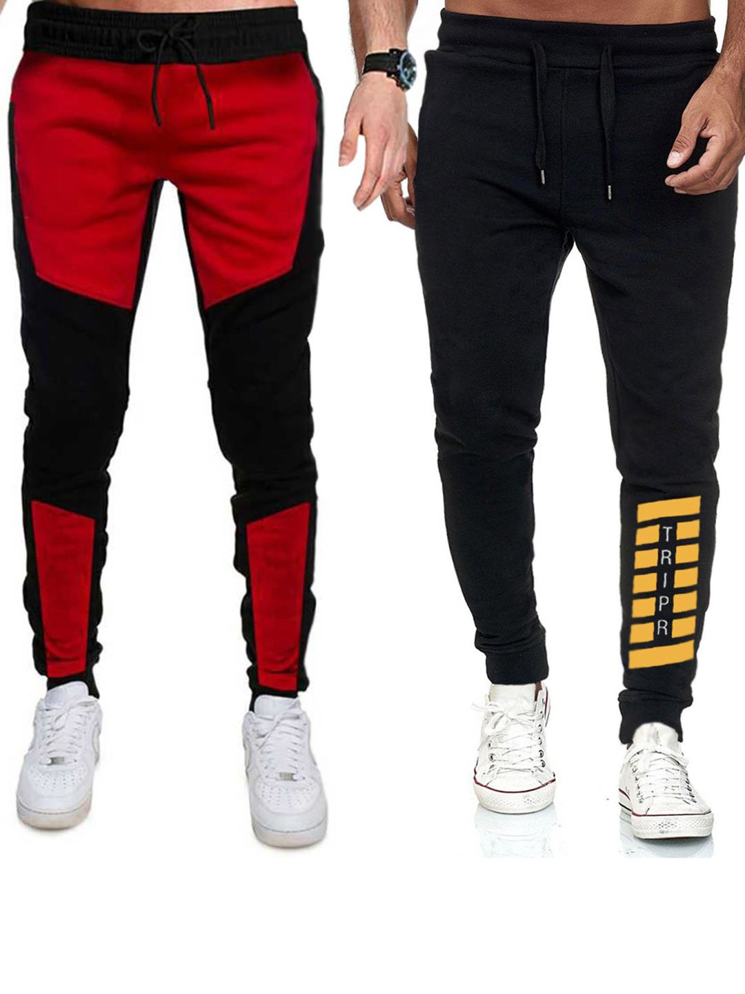 

TRIPR Men Pack Of 2 Mid-Rise Regular Fit Cotton Joggers, Red