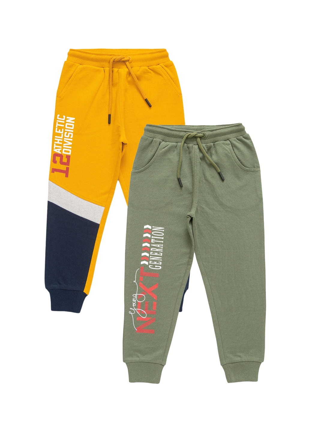 

JusCubs Boys Pack Of 2 Typography Printed Regular Fit Cotton Joggers, Yellow