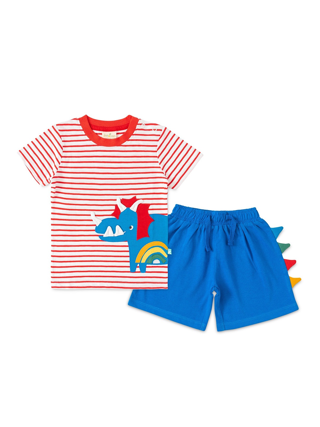 

JusCubs Boys Striped Pure Cotton T-shirt With Shorts, Red