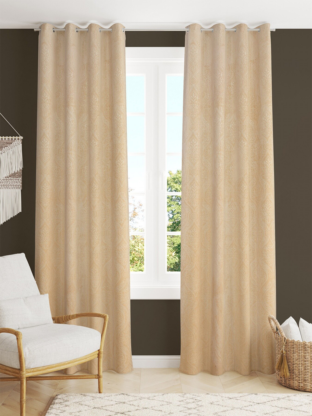 

Homefab India Cream-Coloured 2 Pieces Velvet Room Darkening Door Curtain