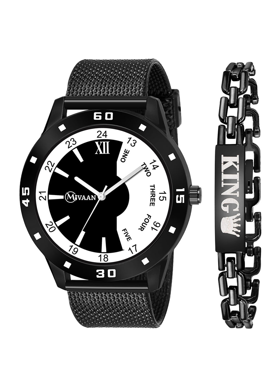 

CERO Men Analogue Watch King Bracelet Combo With Watch C-Com-501-Black-White-KING