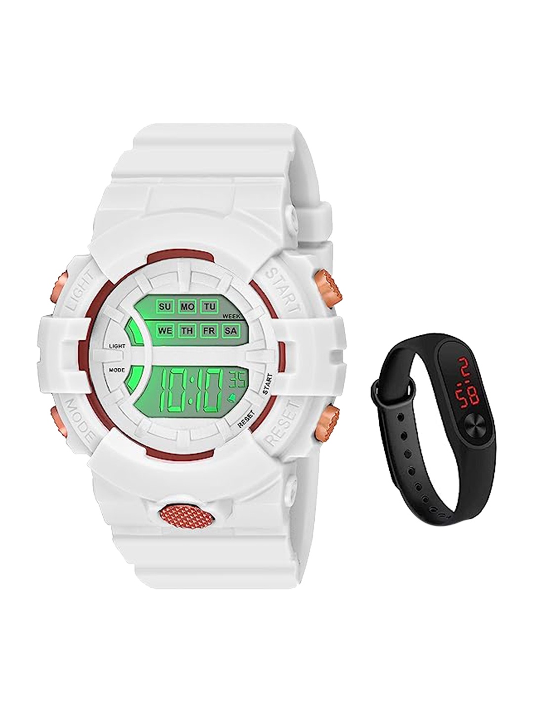 

CERO Pack Of 2 Digital Shockproof Multi Dial Watches C-Com-51-Sport-White-M2