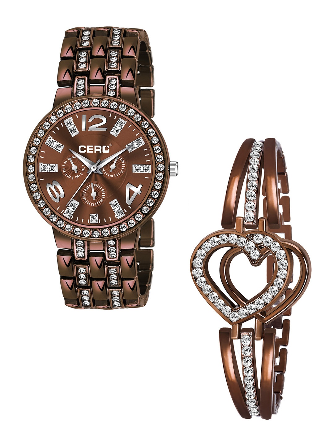 

CERO Women Analog Watch & Beacelet Combo C-Com-Diamond-Brown