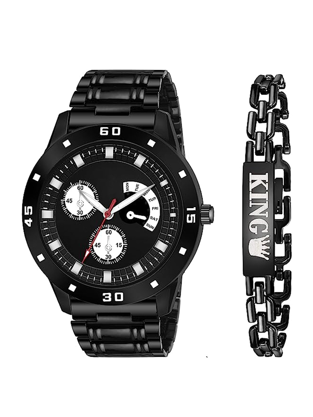 

CERO Men Pack Of 2 King Printed Analogue Watch & Bracelet C-Com-Full-Aviyo-KING, Black