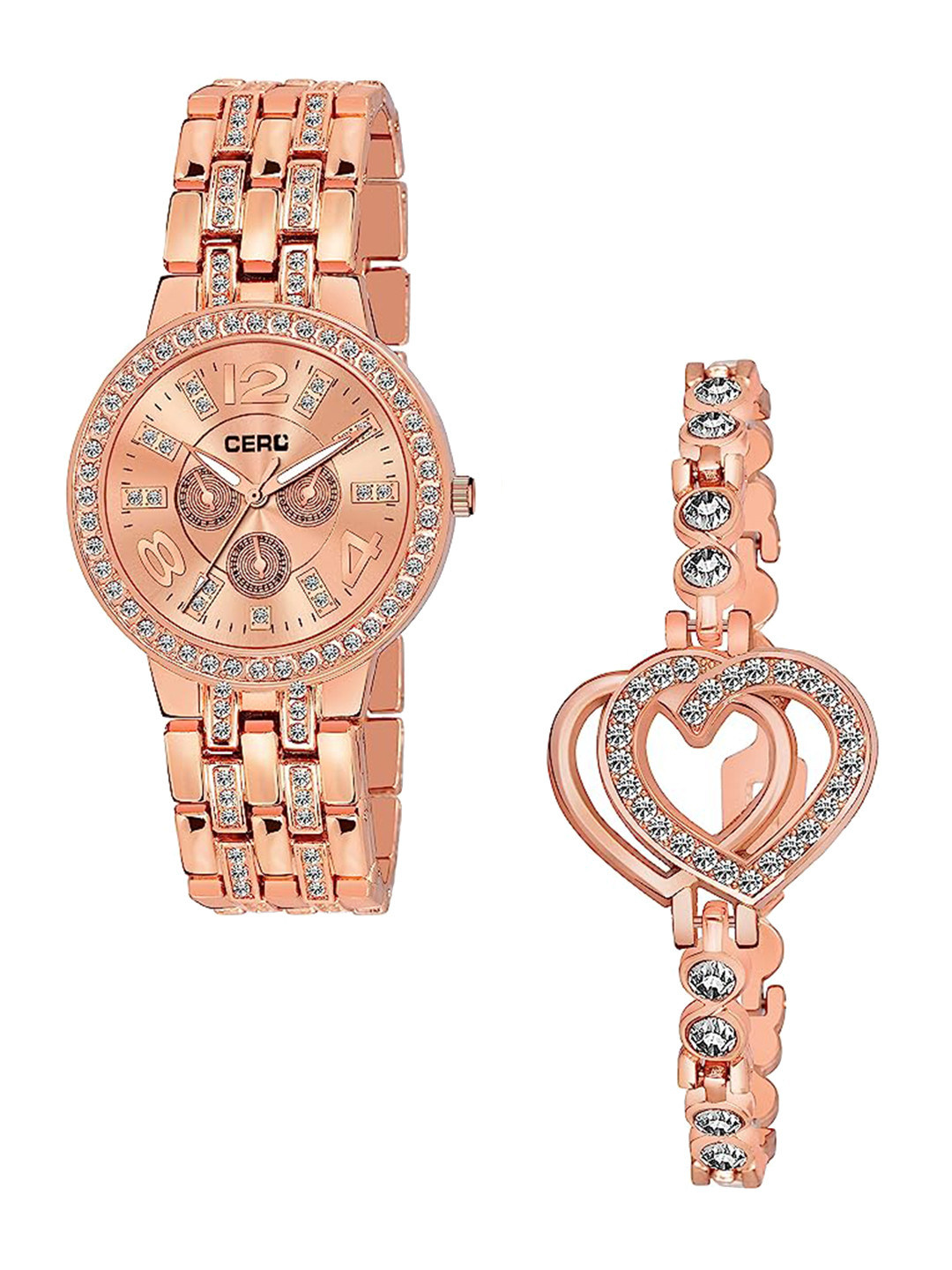 

CERO Women Stainless Steel Bracelet Style Straps Analogue Watch & Bracelet C-Com-Rose, Rose gold