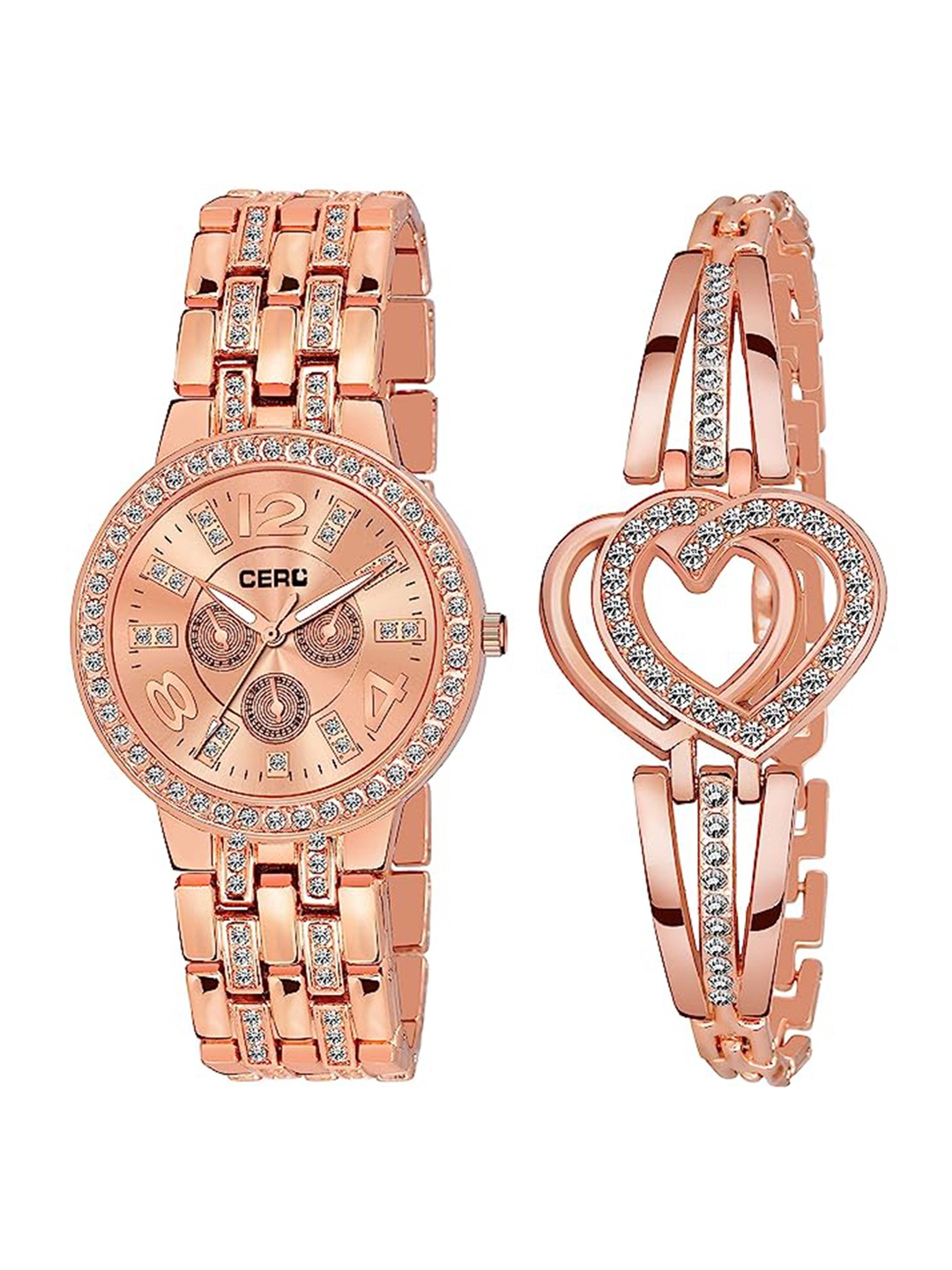 

CERO Women Bracelet Style Straps Analogue Watch & Bracelet C-Com-Rose Gold-Heart