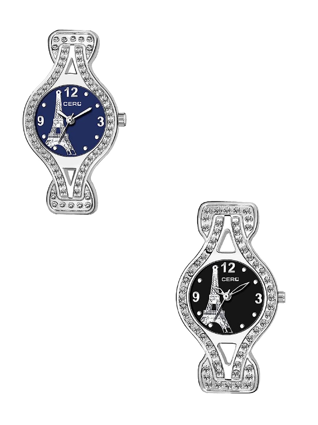 

CERO Unisex Pack Of 2 Stainless Steel Analogue Watch C-Com2-Black-Blue