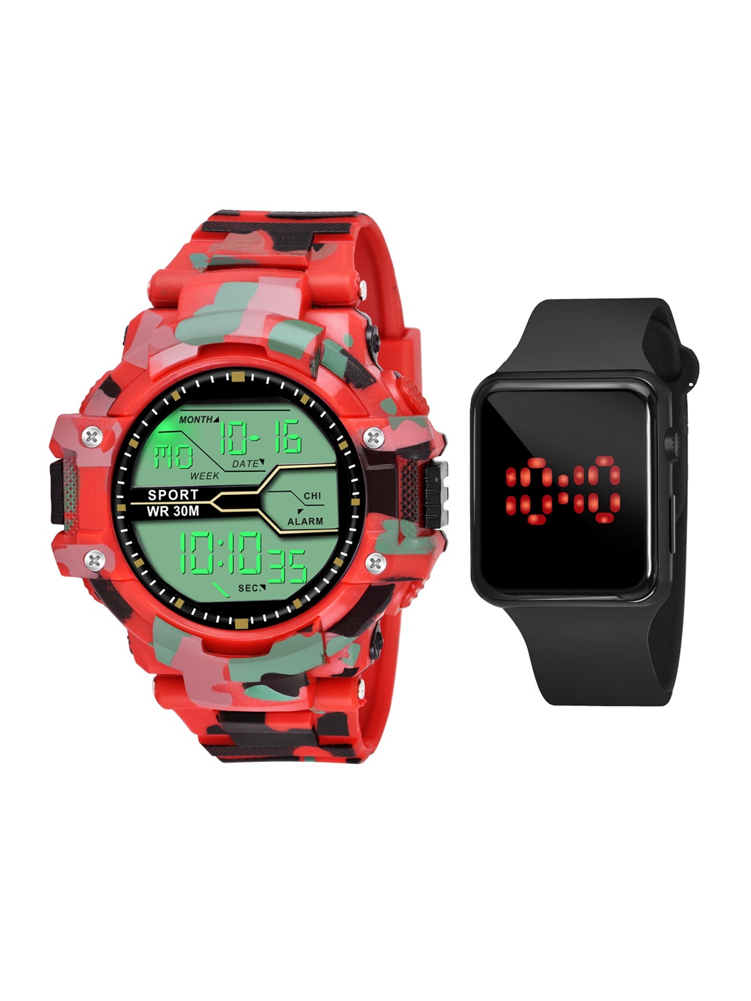 

CERO Pack Of 2 Digital Sports Watch C-Com-New-Army-Red-LED, Green