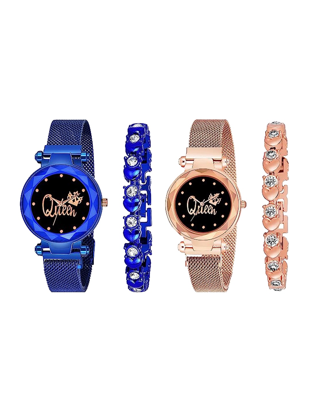 

CERO Pack Of 2 Analogue Watches With Bracelets Combo C-Com-4-Queen-Gold, Blue