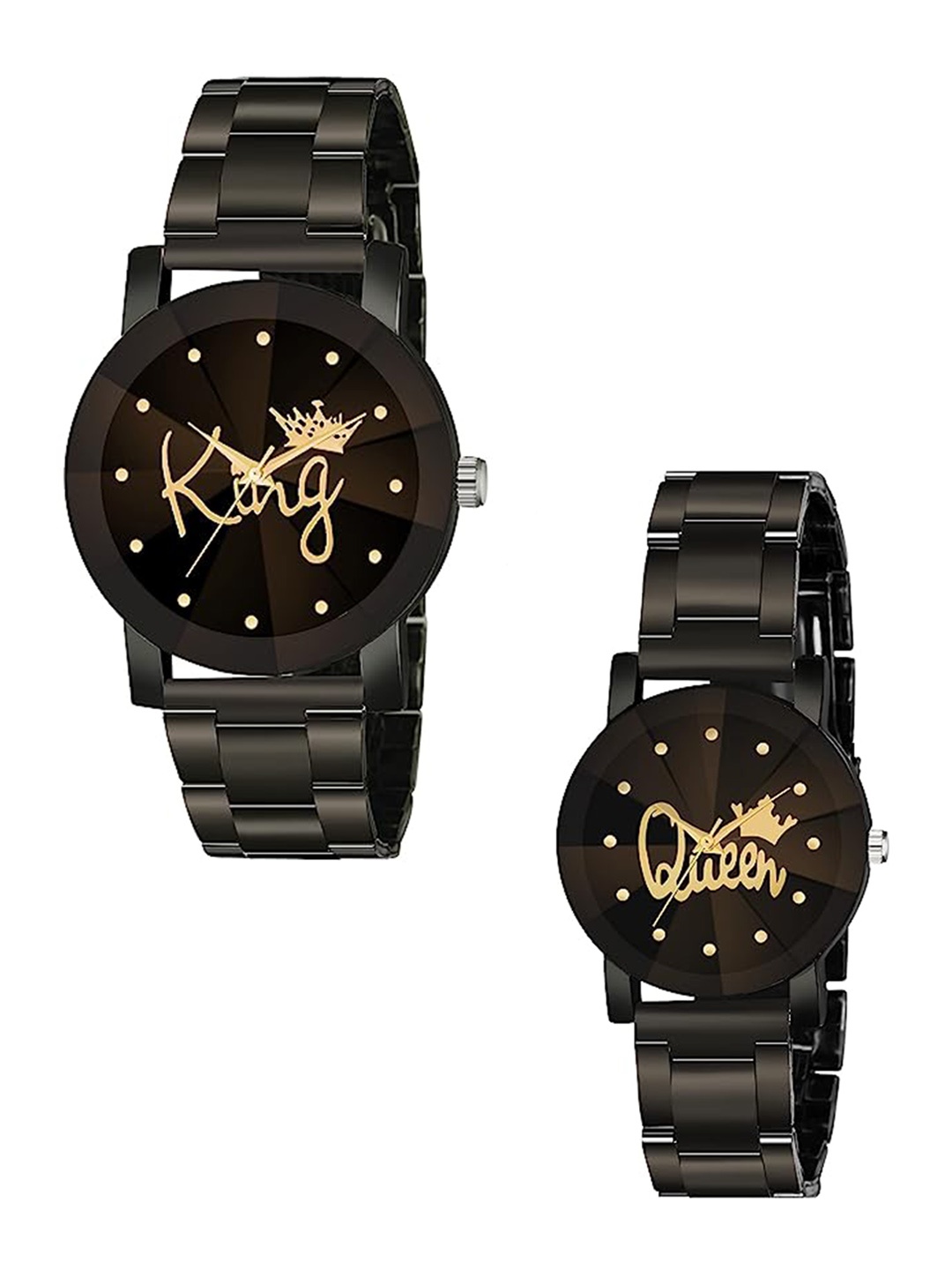

CERO Pack Of 2 Analogue Watch C-Com-Metal-King-Queen, Black