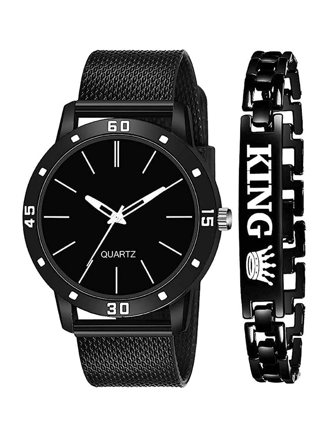 

CERO Men Pack Of 2 Analogue Watch & Bracelet C-Com-506-Full-Black-KING