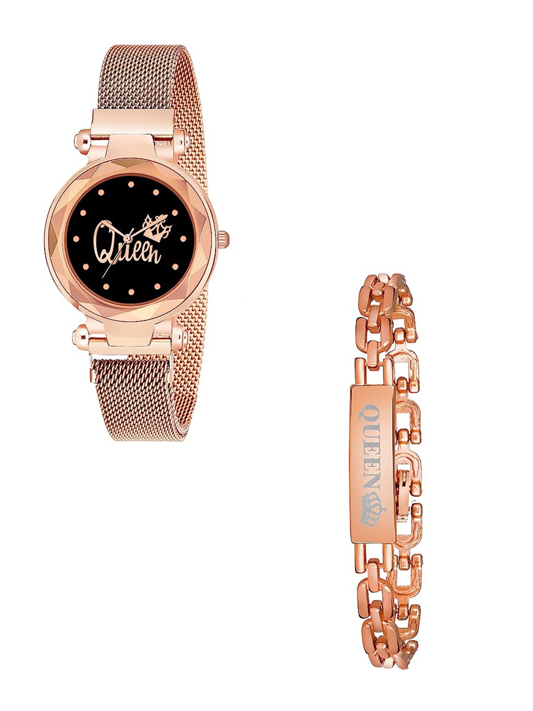 

CERO Women Pack Of 2 Analogue Watch & Bracelet C-Com-Gold-Queen-Bracelet, Black