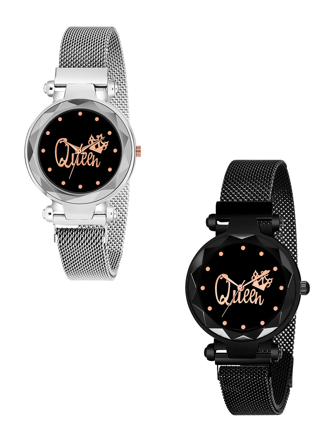 

CERO Women Pack Of 2 Bracelet Style Straps Analogue Watch C-Com-Queen-Silver