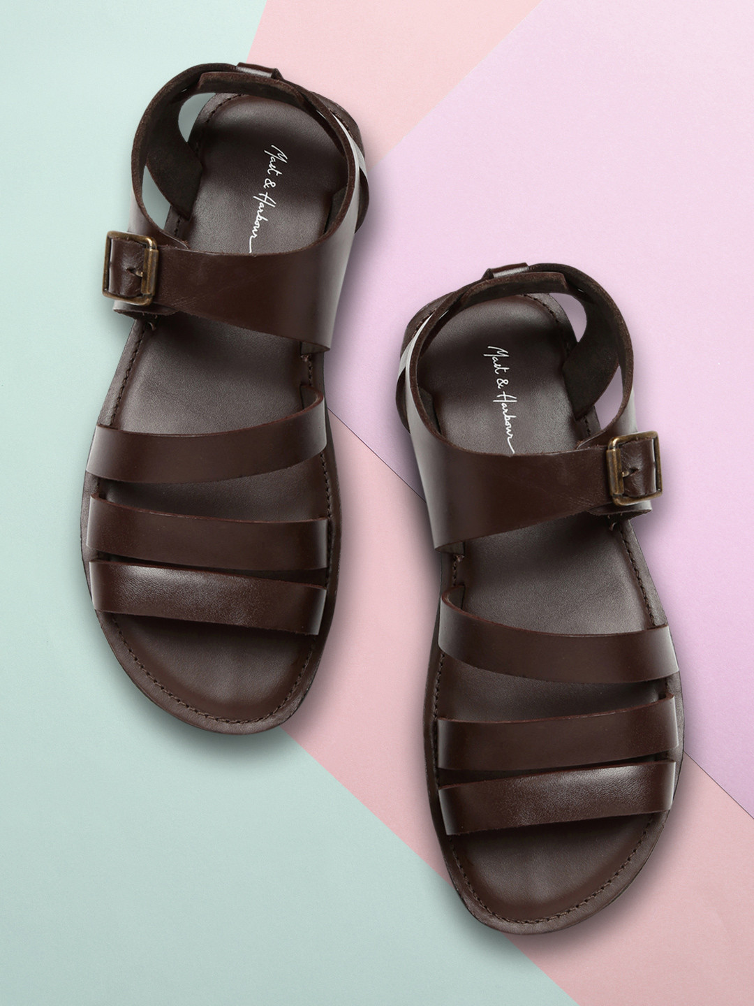 

Mast & Harbour Men Leather Brown Comfort Sandals