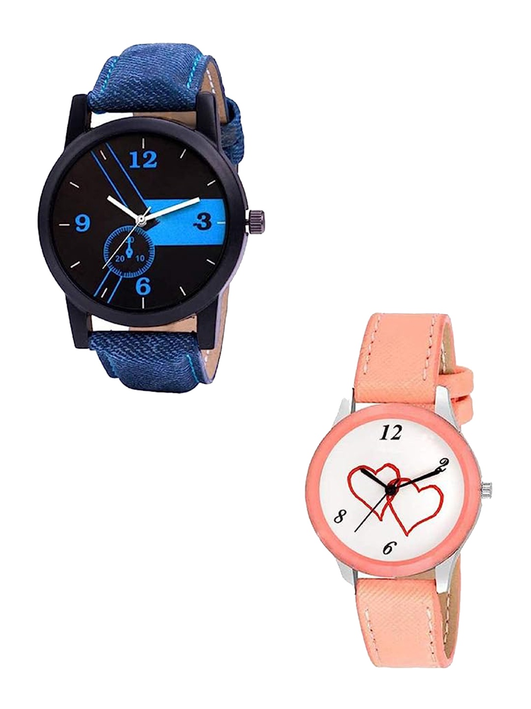

CERO Pack Of 2 His & Hers Analogue Watches C-Com2-LR01BLUE-Dill-Orenge1903, Black